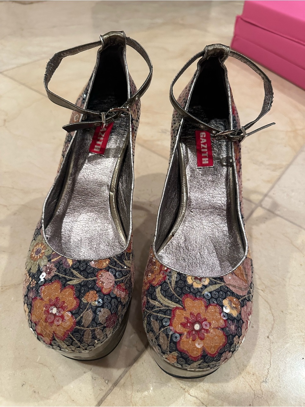 Gazith Floral Sequin Maryjane Ankle-Strap platform Pumps in Multi-Color